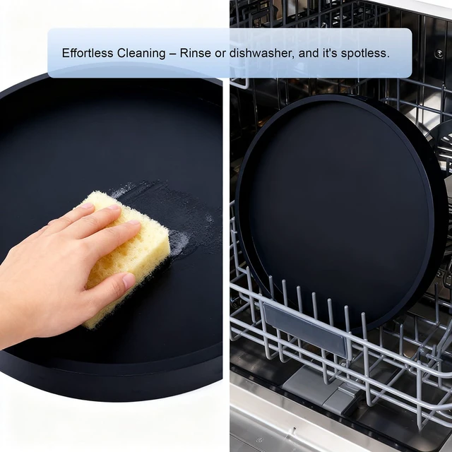 Alt view image 4 of 7 - Silicone Bathroom Tray, Round Vanity Tray, 9" Black | Nonslip, shatterproof. Perfect for soap, perfumes, candles & small essentials. Keeps counters neat.