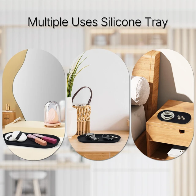 Alt view image 2 of 7 - Silicone Vanity Tray, Black, 8.66" x 3.94", Black | Waterproof, Non-Slip, Organizer for Bathroom Counter, Kitchen Sink & Jewelry