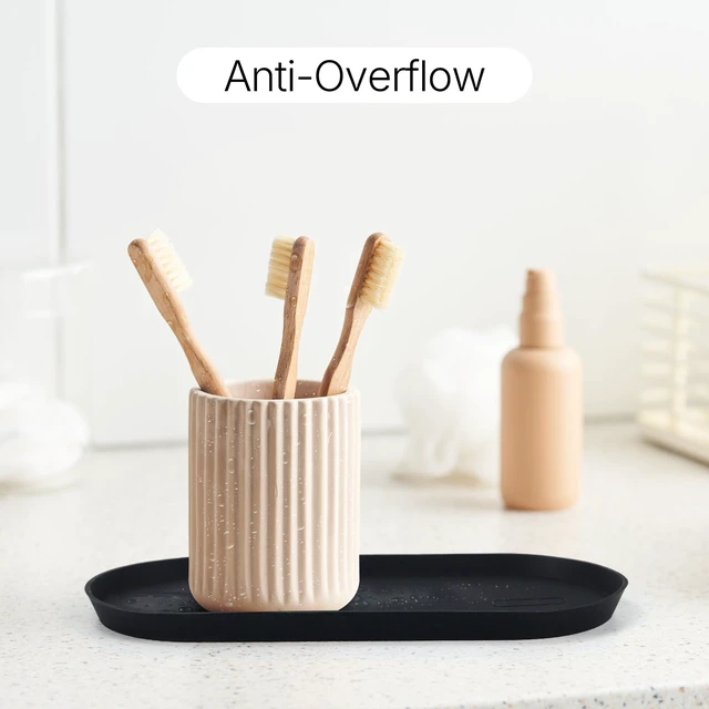 Alt view image 4 of 7 - Silicone Vanity Tray, Black, 8.66" x 3.94", Black | Waterproof, Non-Slip, Organizer for Bathroom Counter, Kitchen Sink & Jewelry