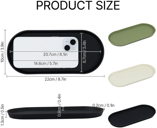 Alt view image 3 of 7 - Silicone Vanity Tray, Black, 8.66" x 3.94", Black | Waterproof, Non-Slip, Organizer for Bathroom Counter, Kitchen Sink & Jewelry