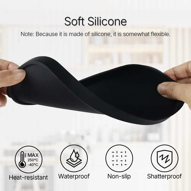 Alt view image 5 of 7 - Silicone Vanity Tray, Black, 8.66" x 3.94", Black | Waterproof, Non-Slip, Organizer for Bathroom Counter, Kitchen Sink & Jewelry