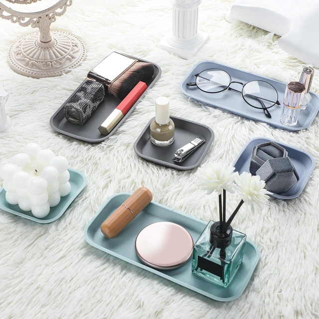 Alt view image 4 of 6 - 6 Pcs Mini Silicone Vanity Tray Bathroom Counter, Gray, Sage, Blue | 7in & 3in Decorative Tray, Easy to Clean, Sink Countertop Organizer Tray for Dish Soap, Lotion Bottle, Perfume, Jewelry