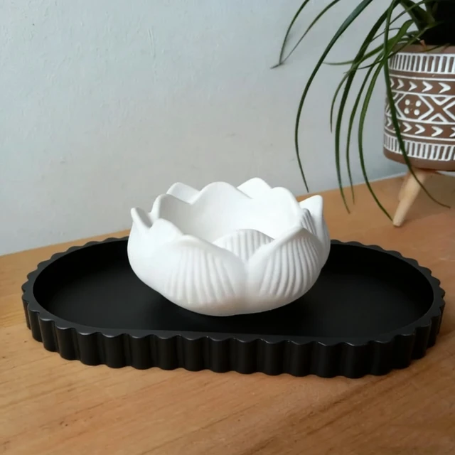 Alt view image 5 of 6 - Black Oval Silicone Bathroom Vanity Tray - Decorative Soap Holder, Countertop Organizer for Kitchen/Bathroom/Coffee Table - Storage for Candle, Perfume, Jewelry Decor,Small Plant & Toiletries