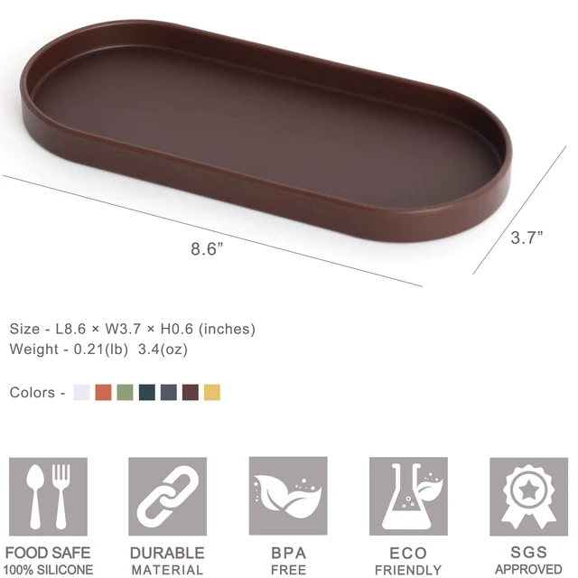 Alt view image 3 of 7 - Silicone Tray - Small Vanity Tray Organizer - Spoon Rest Holder - Kitchen Sink, Bathroom, Multi-Purpose Modern Counter Organizer (Black)
