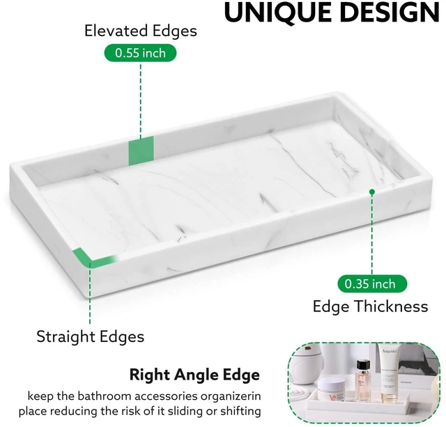 Alt view image 2 of 7 - Bathroom Vanity Tray, 7.9'' Silicone Kitchen Sink Soap Tray, Toilet Tank Desk Organizer, Perfume Tray, Coffee Table Tray (Marble White)