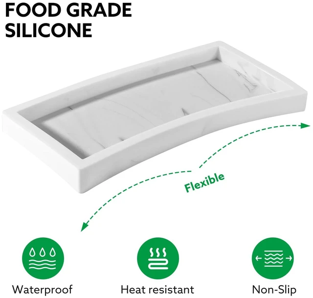 Alt view image 4 of 7 - Bathroom Vanity Tray, 7.9'' Silicone Kitchen Sink Soap Tray, Toilet Tank Desk Organizer, Perfume Tray, Coffee Table Tray (Marble White)