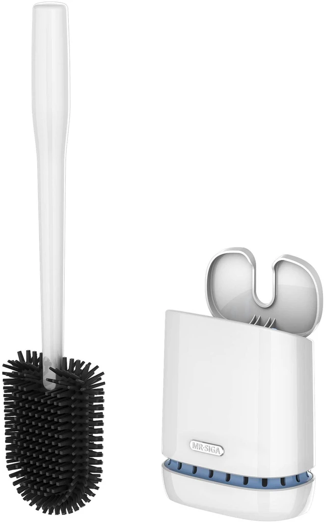 Main image of Toilet Bowl Brush and Holder, Wall Mounted Toilet Brush, White | Automatic lid design, sturdy handle, upgraded ventilation, flexible thermoplastic rubber head, easy to clean and dry quickly