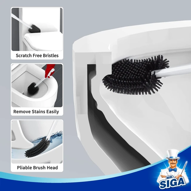 Alt view image 2 of 6 - Toilet Bowl Brush and Holder, Wall Mounted Toilet Brush, White | Automatic lid design, sturdy handle, upgraded ventilation, flexible thermoplastic rubber head, easy to clean and dry quickly