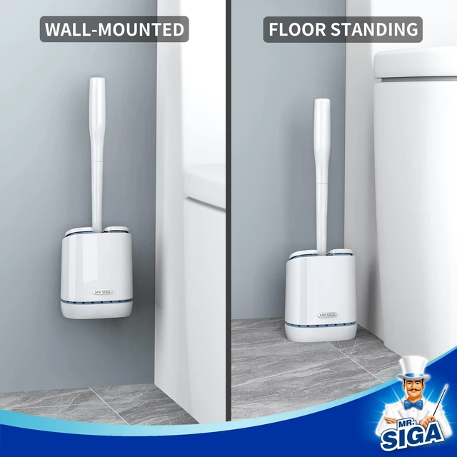 Alt view image 4 of 6 - Toilet Bowl Brush and Holder, Wall Mounted Toilet Brush, White | Automatic lid design, sturdy handle, upgraded ventilation, flexible thermoplastic rubber head, easy to clean and dry quickly