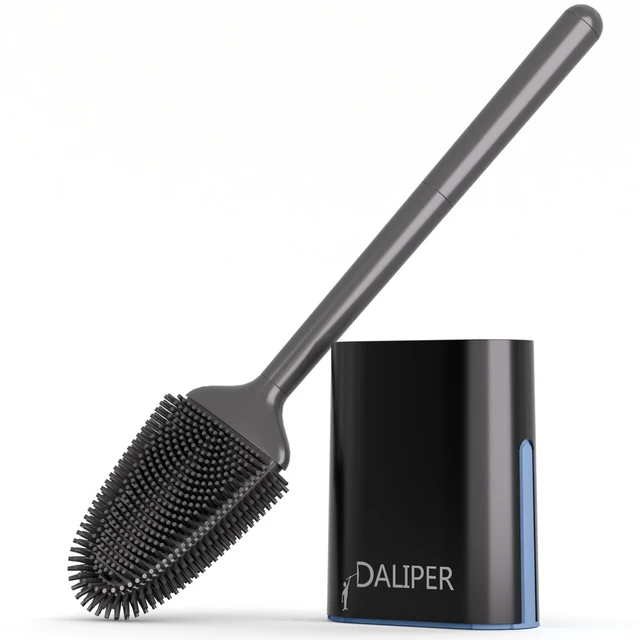 Main image of Toilet Brush and Holder Set, Black Silicone Toilet Bowl Brush with Flexible Head, Ventilated Base, Wall Mount, Compact Bathroom Scrubber for RV and Home