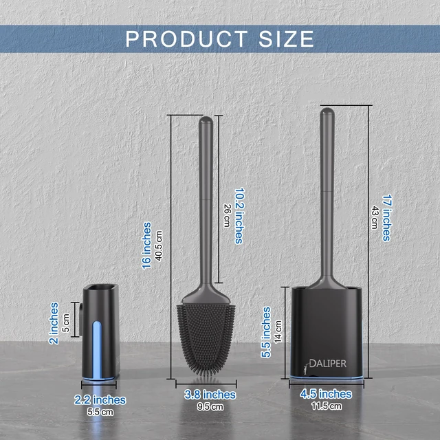 Alt view image 2 of 7 - Toilet Brush and Holder Set, Black Silicone Toilet Bowl Brush with Flexible Head, Ventilated Base, Wall Mount, Compact Bathroom Scrubber for RV and Home