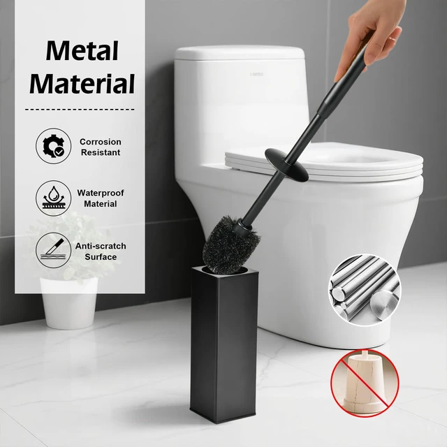 Alt view image 3 of 7 - Toilet Bowl Brush and Holder Long Handle Toilet Brush for Bathroom | Wall mount stainless steel toilet brush holder with a splash guard Easy to Clean for Domestic Deep Cleaning Under Rims,Black