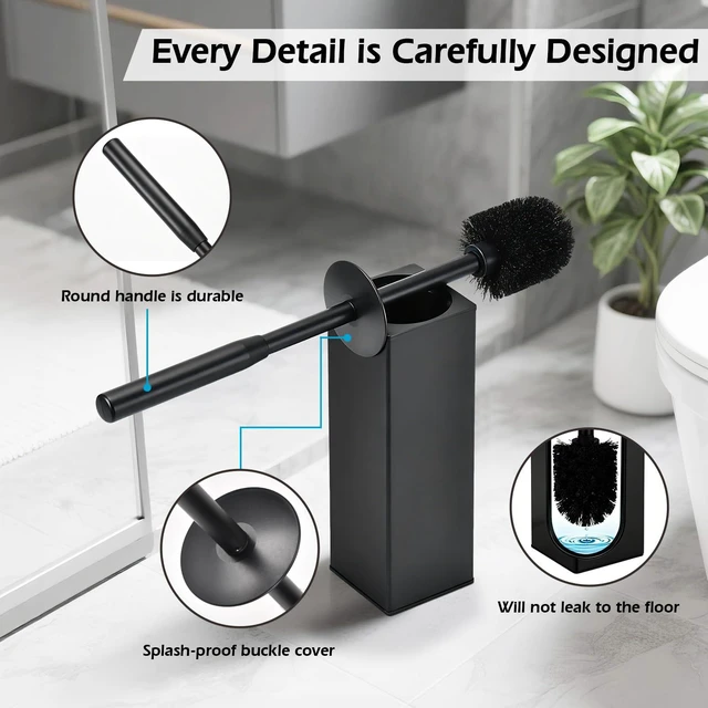 Alt view image 4 of 7 - Toilet Bowl Brush and Holder Long Handle Toilet Brush for Bathroom | Wall mount stainless steel toilet brush holder with a splash guard Easy to Clean for Domestic Deep Cleaning Under Rims,Black