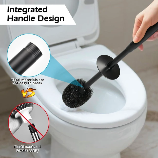 Alt view image 6 of 7 - Toilet Bowl Brush and Holder Long Handle Toilet Brush for Bathroom | Wall mount stainless steel toilet brush holder with a splash guard Easy to Clean for Domestic Deep Cleaning Under Rims,Black