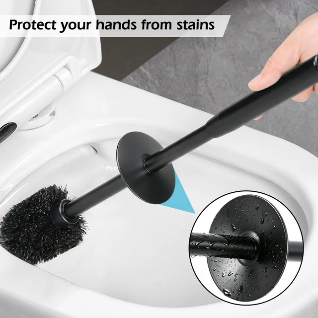 Alt view image 7 of 7 - Toilet Bowl Brush and Holder Long Handle Toilet Brush for Bathroom | Wall mount stainless steel toilet brush holder with a splash guard Easy to Clean for Domestic Deep Cleaning Under Rims,Black