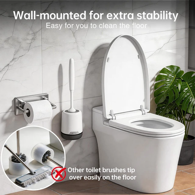 Alt view image 3 of 7 - Silicone Toilet Brush and Holder Set with Ventilated Holder, Floor Standing & Wall Mounted Toilet Scrubber