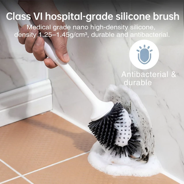 Alt view image 4 of 7 - Silicone Toilet Brush and Holder Set with Ventilated Holder, Floor Standing & Wall Mounted Toilet Scrubber