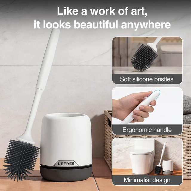 Alt view image 6 of 7 - Silicone Toilet Brush and Holder Set with Ventilated Holder, Floor Standing & Wall Mounted Toilet Scrubber