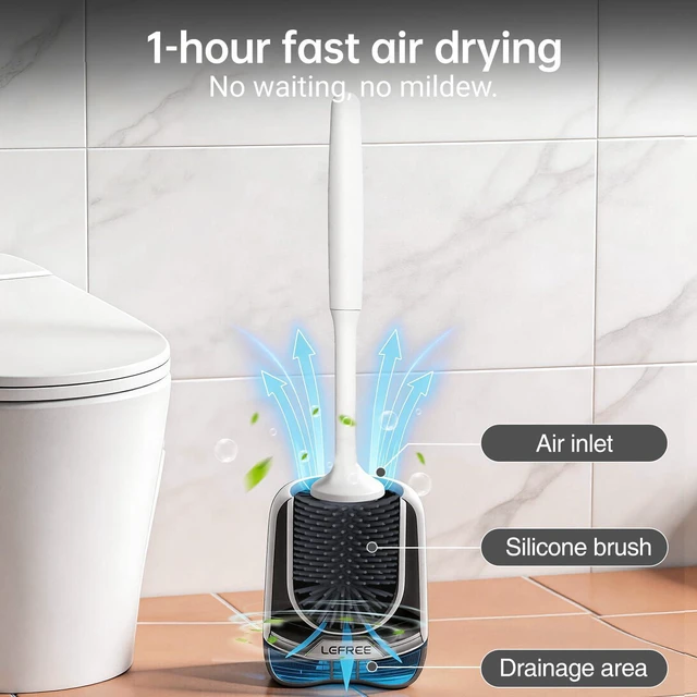 Alt view image 7 of 7 - Silicone Toilet Brush and Holder Set with Ventilated Holder, Floor Standing & Wall Mounted Toilet Scrubber