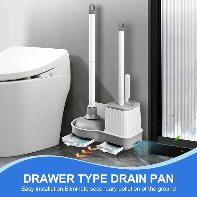 Alt view image 2 of 7 - 3 in 1 Toilet Brush & Plunger, Wall Mounted with Crevice Brush | Built-in Storage Holder. Rust-resistant, Durable. Non-Slip Grip. Easy to Install. For Bathroom, Floor & Tile Cleaning.