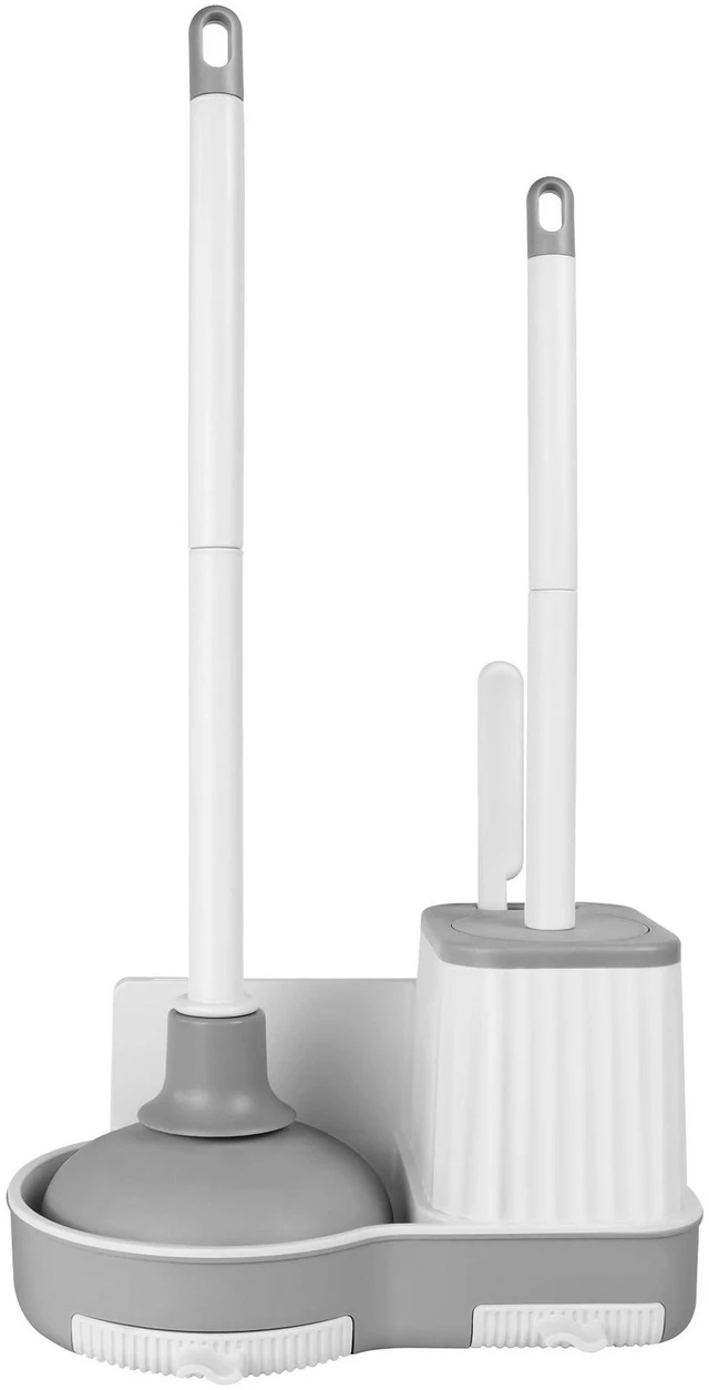 Main image of 3 in 1 Toilet Brush & Plunger, Wall Mounted with Crevice Brush | Built-in Storage Holder. Rust-resistant, Durable. Non-Slip Grip. Easy to Install. For Bathroom, Floor & Tile Cleaning.
