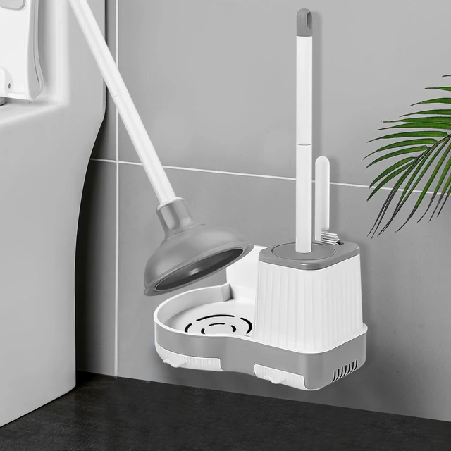Alt view image 6 of 7 - 3 in 1 Toilet Brush & Plunger, Wall Mounted with Crevice Brush | Built-in Storage Holder. Rust-resistant, Durable. Non-Slip Grip. Easy to Install. For Bathroom, Floor & Tile Cleaning.
