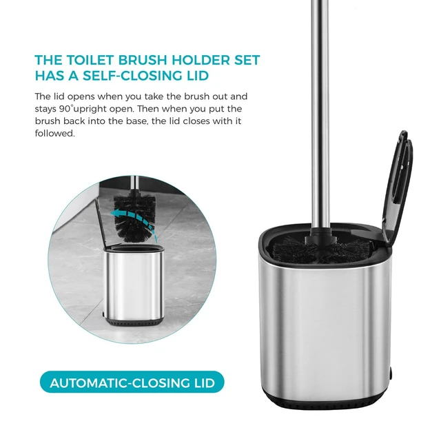 Alt view image 2 of 7 - Toilet Brush Holder Set Toilet Bowl Brush Stainless Steel Automatic Open lid Toilet Bowl Cleaner Brush with Durable Bristle Head Toilet Cleaning Brush for Bathroom
