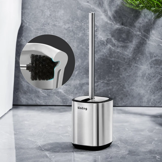 Alt view image 6 of 7 - Toilet Brush Holder Set Toilet Bowl Brush Stainless Steel Automatic Open lid Toilet Bowl Cleaner Brush with Durable Bristle Head Toilet Cleaning Brush for Bathroom