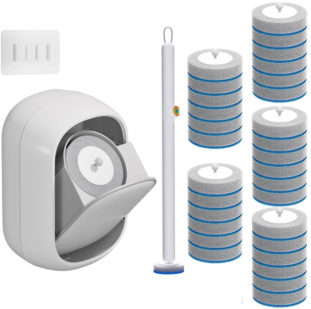 Main image of Disposable Toilet Brush Set with 30 Refills, Wall Mounted Wand Kit | Waterproof with LidHands-Free Lid,New Wand Refills,One-Click Disposal,Pre-Loaded Cleaner,360° Rotating Head