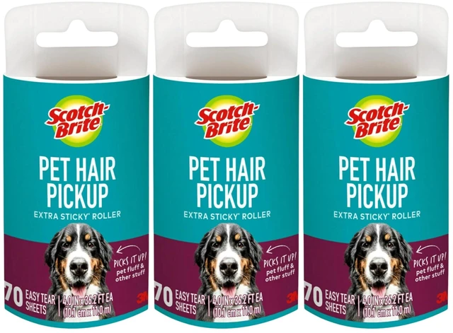 Main image of Pet Hair Pickup Extra Sticky Lint Roller Refills, Refills Only, 50% Stickier, 4 in x 36.2 ft Each, 70 Sheets Per Refill, 3 Pack, 210 Total Sheets
