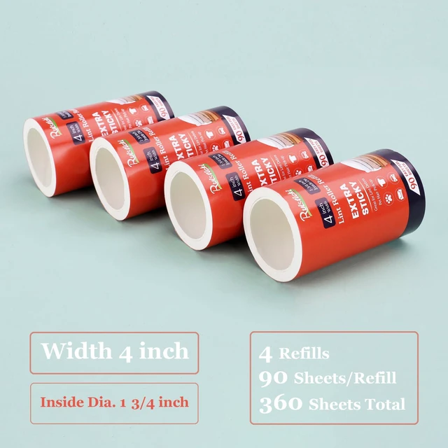 Alt view image 3 of 7 - 4 inch Lint Roller Refills Only for Scotch Brite, Everyday Clean Lint Roller Refills 4 Pack, Pet Hair Pickup Extra Sticky 90 Sheets per Refill, 360 Adhesive Sheets Total (1 3/4 inch Inside Diameter)