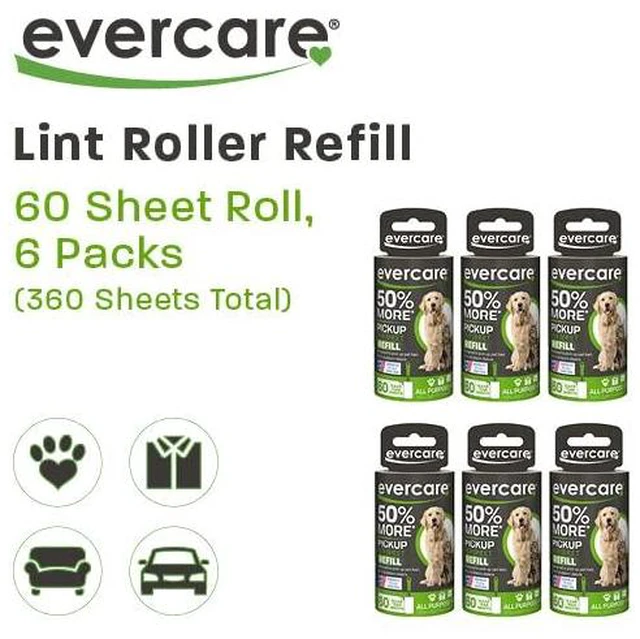 Alt view image 2 of 7 - Pet Lint Roller Refill, Manual Operation, 60 Sheets per Roll, 6 Count Refill Pack for Pet Hair Removal, Green