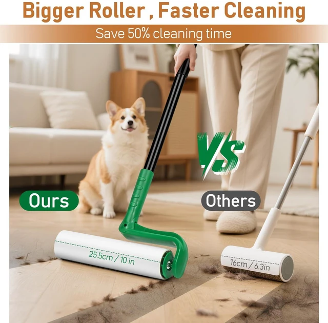 Alt view image 2 of 5 - 10" Large Lint Roller Refills for Pet Hair Extra Sticky, 4 Rolls | 200 Sheets Big Lint Roller Refill Compatible with Evercare Mega Lint Roller for Floor Carpets Couch, Not Include Handle