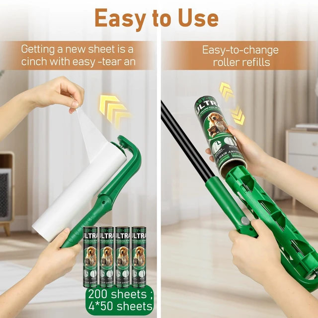Alt view image 4 of 5 - 10" Large Lint Roller Refills for Pet Hair Extra Sticky, 4 Rolls | 200 Sheets Big Lint Roller Refill Compatible with Evercare Mega Lint Roller for Floor Carpets Couch, Not Include Handle