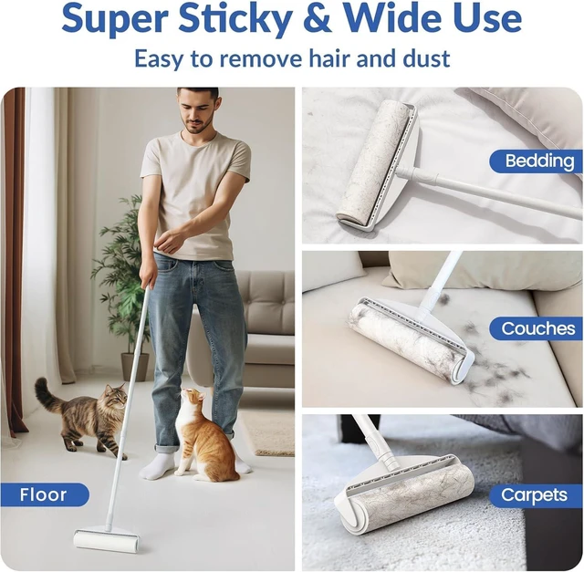 Alt view image 3 of 6 - 9.45 Large Lint Roller Refills, 2 Packs, 180 Extra Sticky Sheets | Sticky Roller Refills, Easy Tear Sheets, Compatible Only with DELOMO 9.45 Lint Roller, Floors, Carpets, Couches, Pet Hair