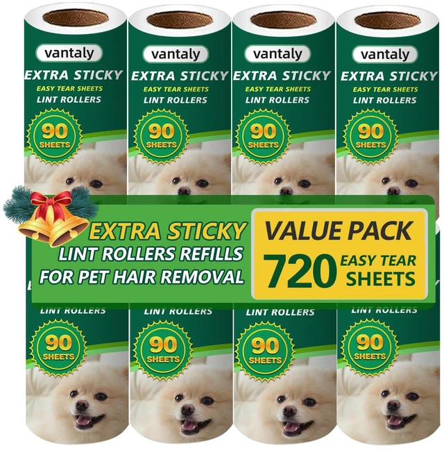 Main image of Extra Sticky Lint Roller Refills,Fits Most 3.9"-4" Standard Size Lint Roller with Inner Diameter at 1.5", 8 Pack with 720 Sheets Total, Pet Hair Remover for Clothes, Car, Furniture