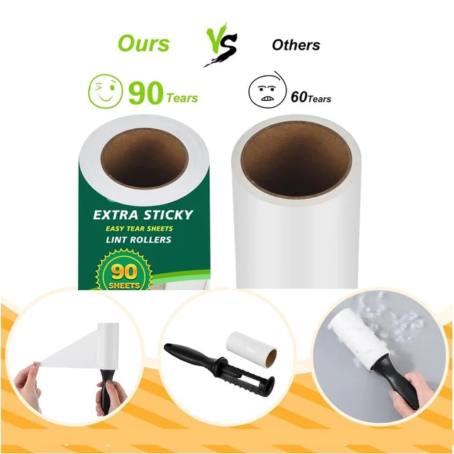 Alt view image 3 of 7 - Extra Sticky Lint Roller Refills,Fits Most 3.9"-4" Standard Size Lint Roller with Inner Diameter at 1.5", 8 Pack with 720 Sheets Total, Pet Hair Remover for Clothes, Car, Furniture