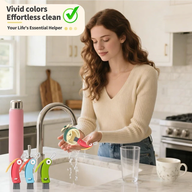 Alt view image 4 of 7 - 3 in 1 Cup Lid Gap Cleaning Brush Set, 3PCS Multifunctional Bottle Cleaner Bottle Cleaning Brush for Bottle Gaps Home Kitchen Cleaning Tools