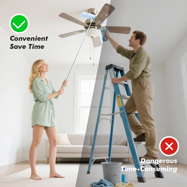Alt view image 3 of 6 - 6 ft Extendable Duster Handle with 10 Refills, Compatible with Swiffer, Disposable Microfiber Dusting Pads for Home Cleaning, Ceiling, Fan, Window, Hard-to-Reach Areas