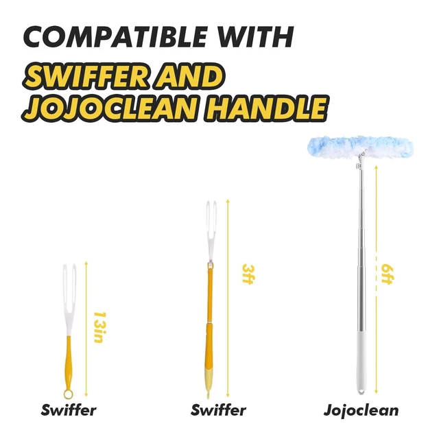 Alt view image 5 of 6 - 6 ft Extendable Duster Handle with 10 Refills, Compatible with Swiffer, Disposable Microfiber Dusting Pads for Home Cleaning, Ceiling, Fan, Window, Hard-to-Reach Areas
