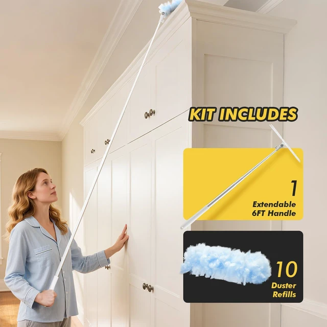Alt view image 6 of 6 - 6 ft Extendable Duster Handle with 10 Refills, Compatible with Swiffer, Disposable Microfiber Dusting Pads for Home Cleaning, Ceiling, Fan, Window, Hard-to-Reach Areas