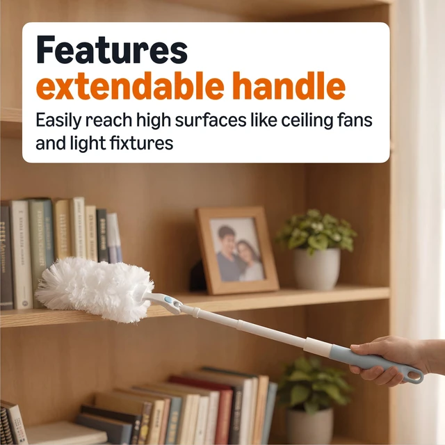 Alt view image 3 of 6 - 360° Heavy Duty Duster Kit with Extendable Handle and 6 Microfiber Plumes Refills for Pet Hair