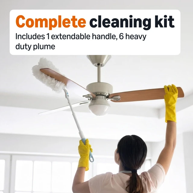 Alt view image 4 of 6 - 360° Heavy Duty Duster Kit with Extendable Handle and 6 Microfiber Plumes Refills for Pet Hair