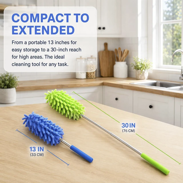 Alt view image 2 of 7 - 2 Pack Microfiber Duster for Cleaning, Hand Washable Dusters, Extendable Pole, Detachable Cleaning Supplies for Car, Ceiling Fan, Window, Furniture, Office