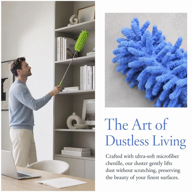 Alt view image 3 of 7 - 2 Pack Microfiber Duster for Cleaning, Hand Washable Dusters, Extendable Pole, Detachable Cleaning Supplies for Car, Ceiling Fan, Window, Furniture, Office