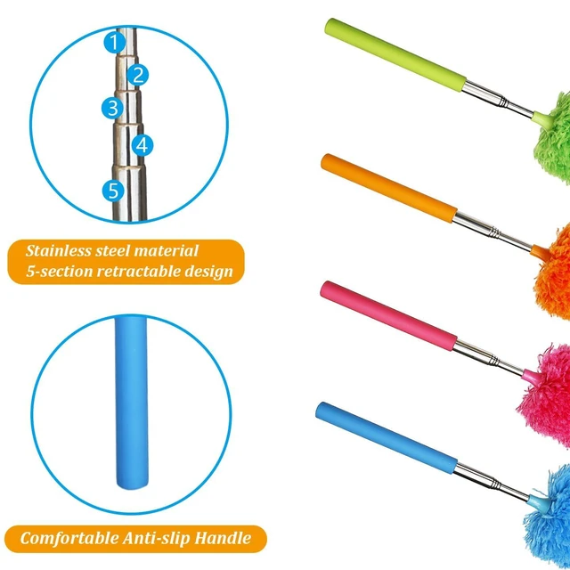 Alt view image 2 of 7 - 4 Pcs Washable Microfiber Feather Duster, with Extendable Pole and Bendable Head, Microfibre Cleaning Tool for Cleaning Office, Car, Computer, Furniture, Sofa, Blue,green,orange,red