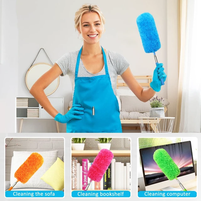 Alt view image 3 of 7 - 4 Pcs Washable Microfiber Feather Duster, with Extendable Pole and Bendable Head, Microfibre Cleaning Tool for Cleaning Office, Car, Computer, Furniture, Sofa, Blue,green,orange,red