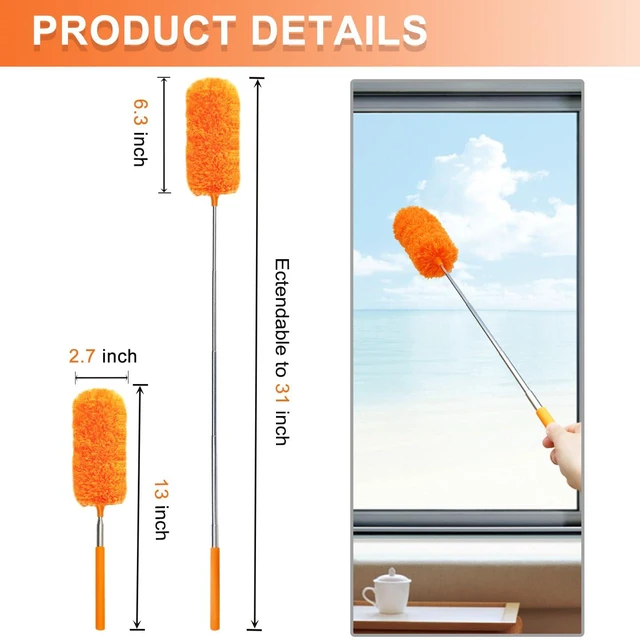 Alt view image 4 of 7 - 4 Pcs Washable Microfiber Feather Duster, with Extendable Pole and Bendable Head, Microfibre Cleaning Tool for Cleaning Office, Car, Computer, Furniture, Sofa, Blue,green,orange,red