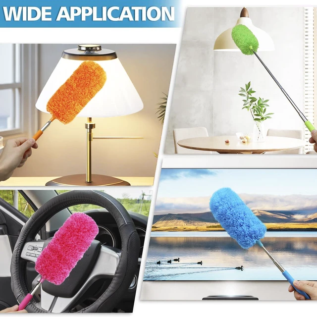 Alt view image 5 of 7 - 4 Pcs Washable Microfiber Feather Duster, with Extendable Pole and Bendable Head, Microfibre Cleaning Tool for Cleaning Office, Car, Computer, Furniture, Sofa, Blue,green,orange,red