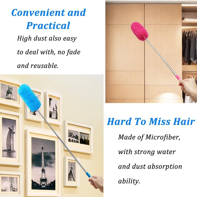 Alt view image 6 of 7 - 4 Pcs Washable Microfiber Feather Duster, with Extendable Pole and Bendable Head, Microfibre Cleaning Tool for Cleaning Office, Car, Computer, Furniture, Sofa, Blue,green,orange,red